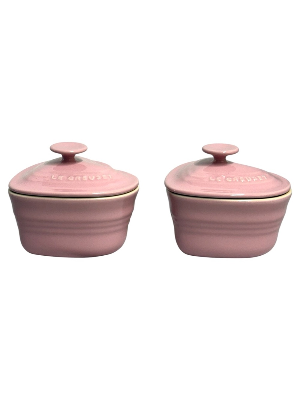Le Creuset Pink Heart Stoneware Ramekins with Lids - Set of 2